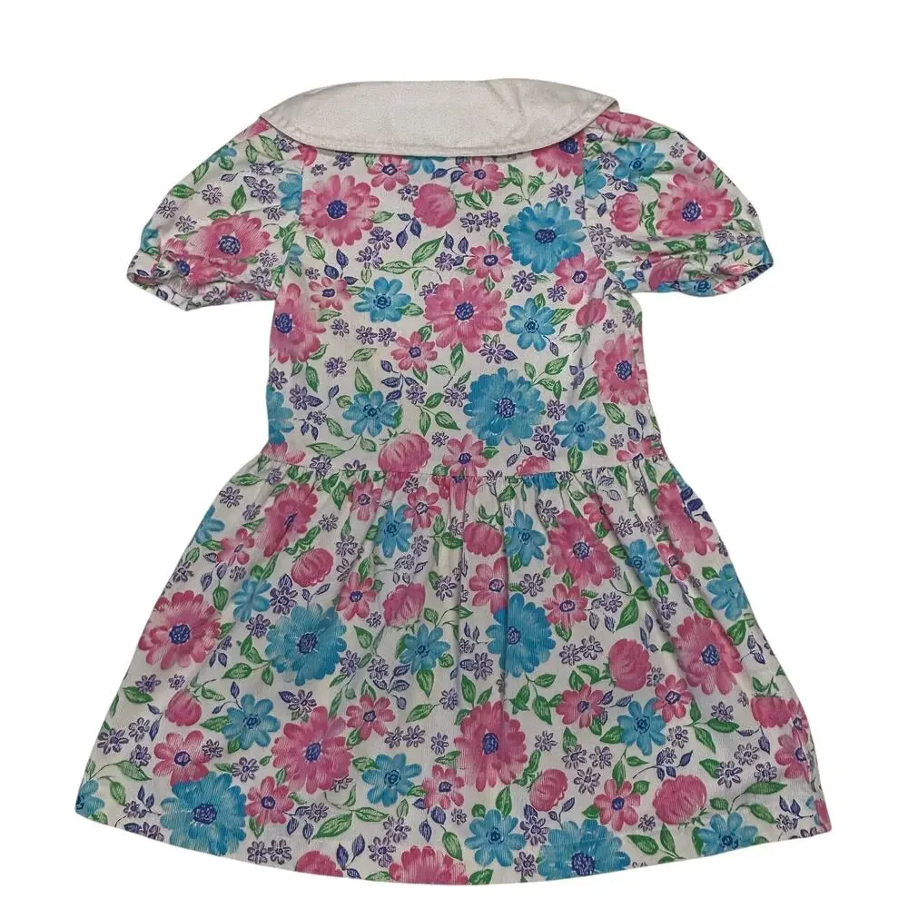 Vintage OshKosh B'Gosh Dress Girls 5 Pink Floral Peter Pan Collar Made in USA
